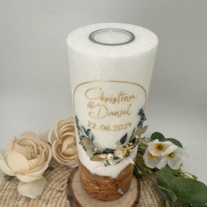 Hochzeitskerze "Blättertraum" grün & gold – Bild 7