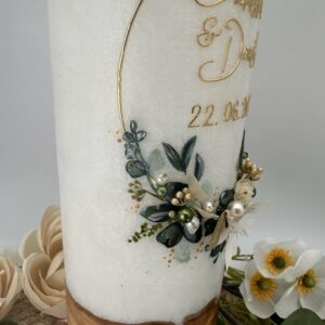 Hochzeitskerze "Blättertraum" grün & gold – Bild 6
