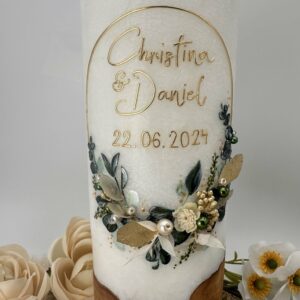 Hochzeitskerze "Blättertraum" grün & gold – Bild 4
