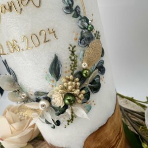 Hochzeitskerze "Blättertraum" grün & gold – Bild 3