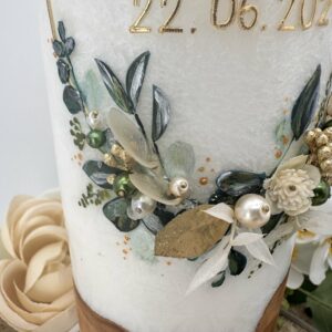 Hochzeitskerze "Blättertraum" grün & gold – Bild 2