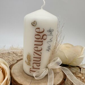 Geschenkskerze "bester Trauzeuge" mit Wachs und Trockenblumen