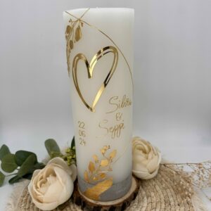 Hochzeitskerze "GoldenHeart" mit Betonsockel
