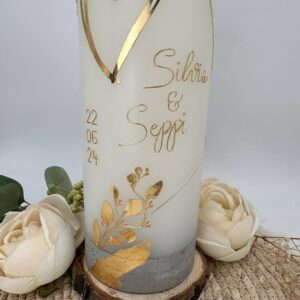 Hochzeitskerze "GoldenHeart" mit Betonsockel – Bild 4