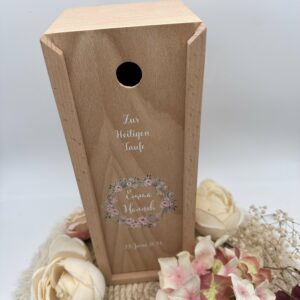 Kerzenverpackung "Holzbox Blütenkranz" rosa & grün – Bild 3