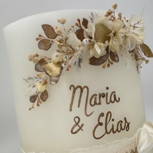 Hochzeitskerze "Boho" Naturtöne mit Trockenblumen – Bild 5