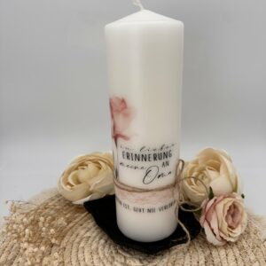 Trauerkerze "Flower" mit Spruch und Spitze – Bild 4