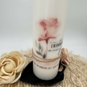Trauerkerze "Flower" mit Spruch und Spitze – Bild 3