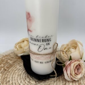 Trauerkerze "Flower" mit Spruch und Spitze – Bild 2