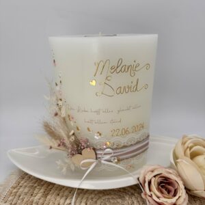 Hochzeitskerze "Schlichte Eleganz" mit Trockenblumen