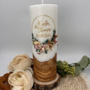 Hochzeitskerze "Blättertraum" rost & altrosa