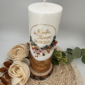 Hochzeitskerze "Blättertraum" rost & altrosa – Bild 4