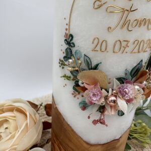Hochzeitskerze "Blättertraum" rost & altrosa – Bild 3