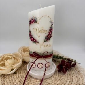 Taufkerze "Flowerheart" brombeer & grün – Bild 2