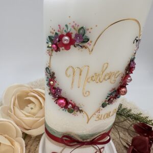 Taufkerze "Flowerheart" brombeer & grün – Bild 3