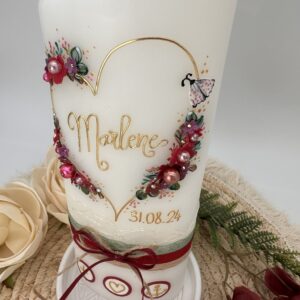 Taufkerze "Flowerheart" brombeer & grün