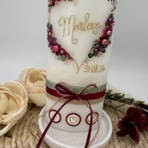 Taufkerze "Flowerheart" brombeer & grün – Bild 5