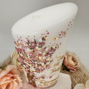 Taufkerze "Lebensbaum" rosa & creme – Bild 2