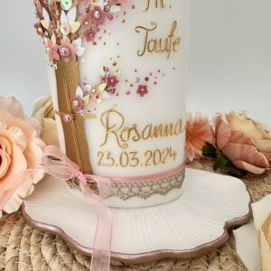 Taufkerze "Lebensbaum" rosa & creme – Bild 3