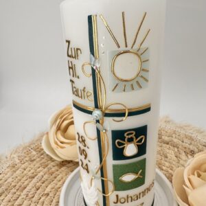 Taufkerze "Symbole" grün & gold – Bild 2