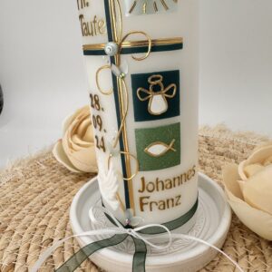 Taufkerze "Symbole" grün & gold – Bild 3