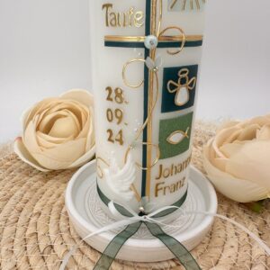 Taufkerze "Symbole" grün & gold – Bild 4