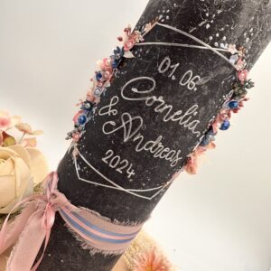 Hochzeitskerze "Hexagon" rosa & blau