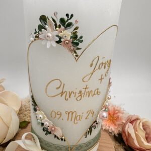 Hochzeitskerze "Flowerheart" weiß und zartrosa – Bild 6