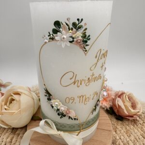 Hochzeitskerze "Flowerheart" weiß und zartrosa – Bild 2