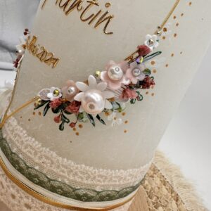 Hochzeitskerze "Flowerheart" altrosa & weiß – Bild 4