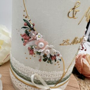 Hochzeitskerze "Flowerheart" altrosa & weiß – Bild 3