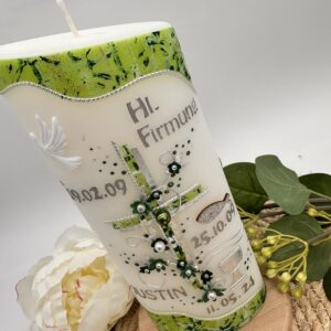 Taufkerze  "Kreuz mit Blütenranke" silber & grün – Bild 2
