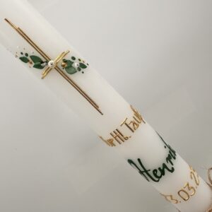 Kommunionskerze "Green Elegance" salbeigrün & gold