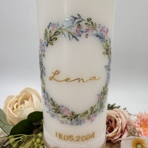 Taufkerze "Blütenkranz" Wiesenblumen handbemalt – Bild 3