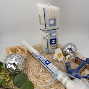 Taufkerze "Symbole" blau & silber – Bild 3