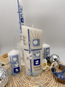 Taufkerze "Symbole" blau & silber – Bild 7