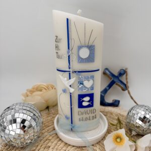 Taufkerze "Symbole" blau & silber – Bild 2
