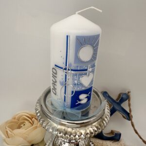 Taufkerze "Symbole" blau & silber – Bild 5