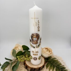 Taufkerze "Lionheart" olivegrün & gold