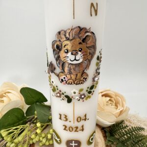 Taufkerze "Lionheart" olivegrün & gold – Bild 3