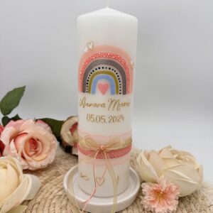 Taufkerze "Rainbow" rosa & apricot