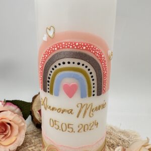 Taufkerze "Rainbow" rosa & apricot – Bild 2