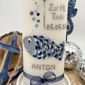 Taufkerze "Fisch" blau & mint – Bild 3