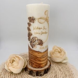 Hochzeitskerze "Ginko" kupfer & gold