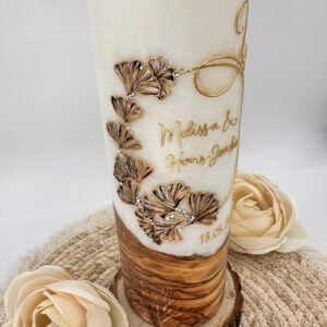 Hochzeitskerze "Ginko" kupfer & gold – Bild 4