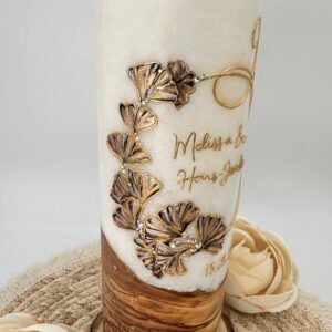 Hochzeitskerze "Ginko" kupfer & gold – Bild 2