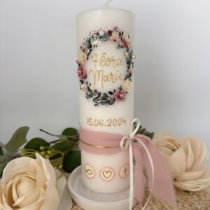 Taufkerze "Blütenzauber" altrosa & creme – Bild 4