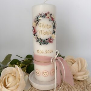 Taufkerze "Blütenzauber" altrosa & creme
