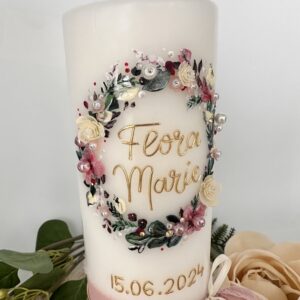 Taufkerze "Blütenzauber" altrosa & creme – Bild 2