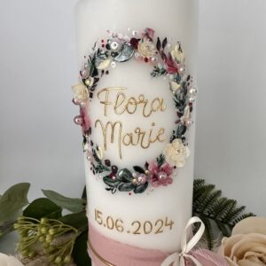 Taufkerze "Blütenzauber" altrosa & creme – Bild 3